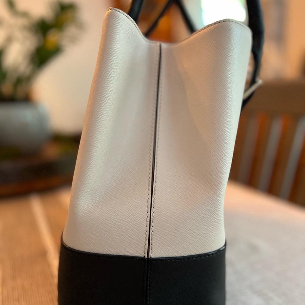 ♠️Kate Spade Large Saffiano Leather Tote Black Cream Work Bag Shoulder Purse - Picture 7 of 8